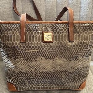 Dooney & Bourke Brown Snakeskin-Print Leather Trim Tote